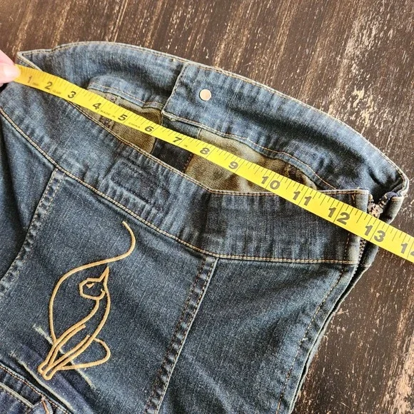 Vintage Y2K Baby Phat Denim Strapless Tube Blue Dress Cat Logo Size 1 Stretchy - Picture 8 of 12